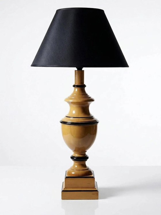 Large lamp Le Dauphin "Verdennes" turned wood, vintage 1970s – Table lamps, Mid Century Modern (photo 3 of 16)