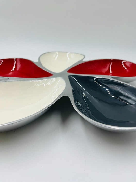 Image 1 of Vintage solid aluminum enameled flower appetizer platter, 39cm