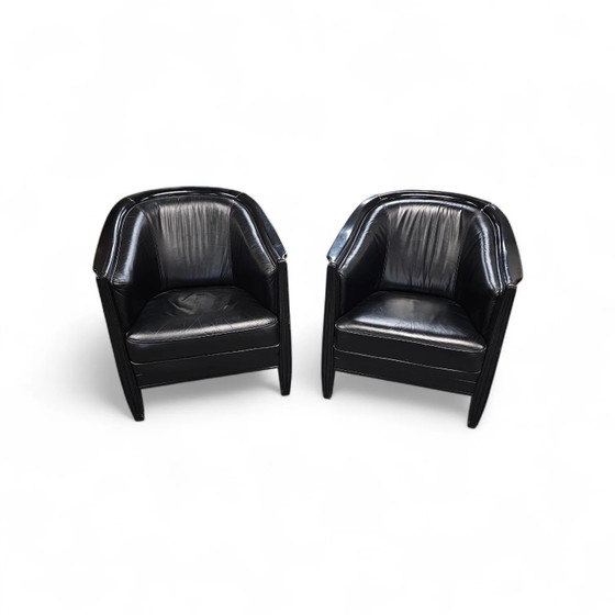 2 x fauteuil en cuir noir années 80 / style Art Déco / bon état – Leather, Art Deco (photo 2 of 19)