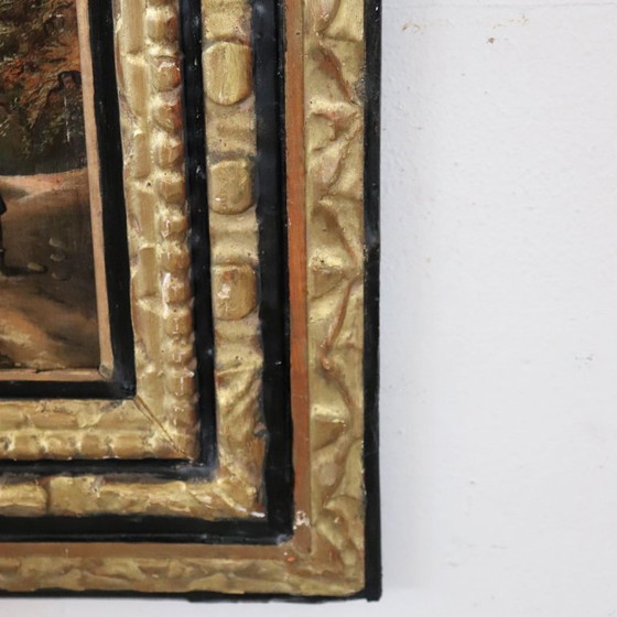 Image 1 of Paisaje con castillo, óleo sobre lienzo, firmado M.G., Italia, siglo XVIII.