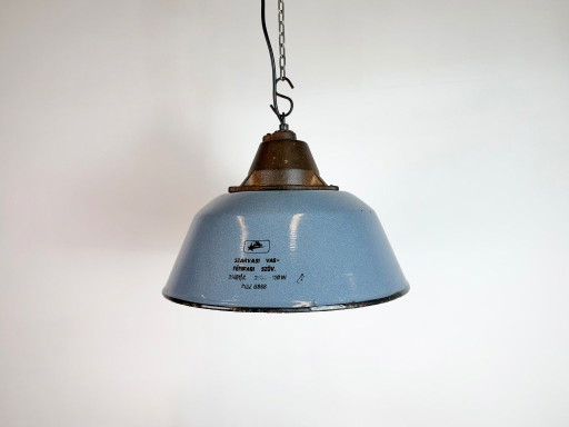 Industriële hanglamp van grijs emaille en gietijzer, jaren 60