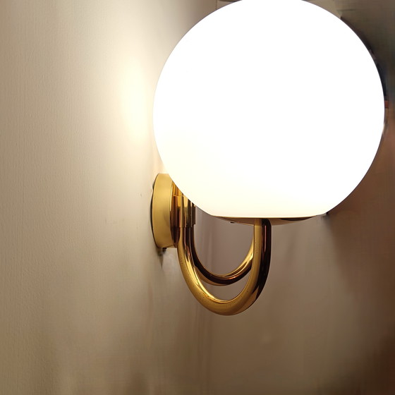 Image 1 of Aplique extragrande, 1 de 12, Art Déco, Moderno de mediados de siglo, Latón, Vidrio opalino, Glashütte Limburg, Muy raro