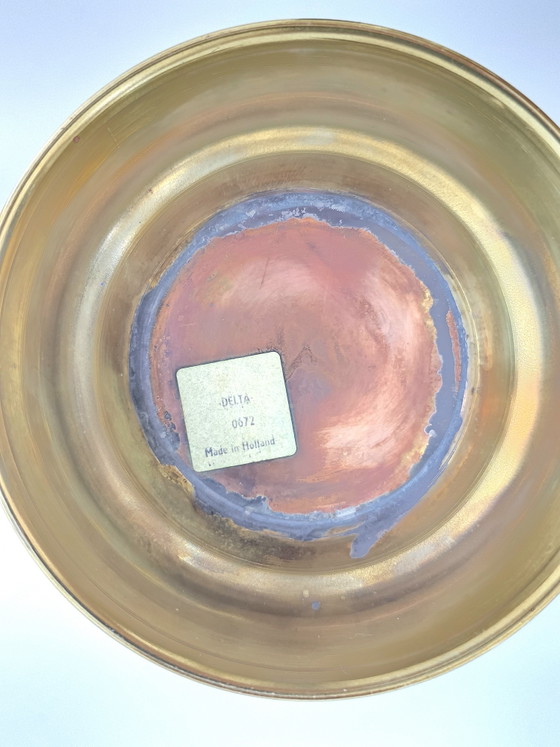Vintage Nederlandse paraplubak en plantenbakset van koper en messing - Delftsblauwe handgrepen – Copper (photo 8 of 12)