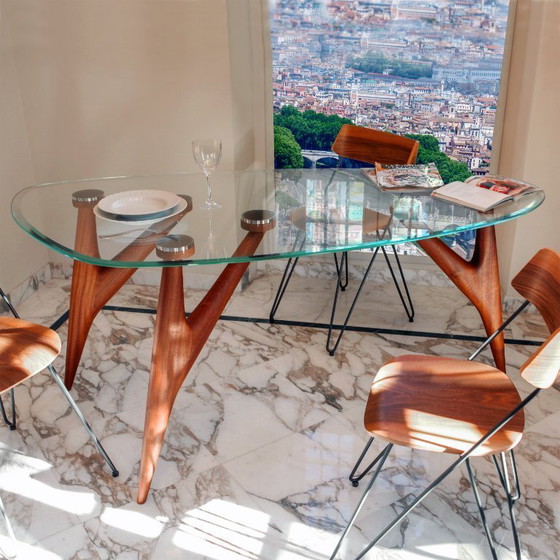Image 1 of GREYGE TED Kristallglas-Esstisch 240 cm – Handgefertigter italienischer Designertisch aus gehärtetem Glas und Mahagoni