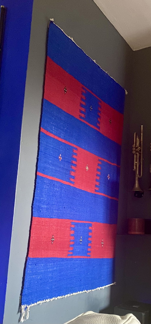 Berber rug/kilim in indigo blue & red