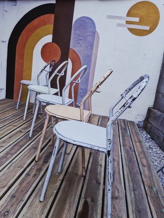 Image 1 of Set di 5 sedie in metallo di René Herbst per Mobilor, 1950
