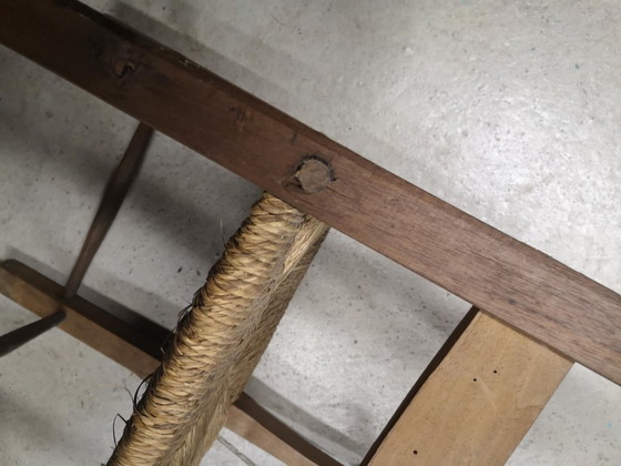 Image 1 of Pair of antique wooden straw-seated armchairs - Authentic country style