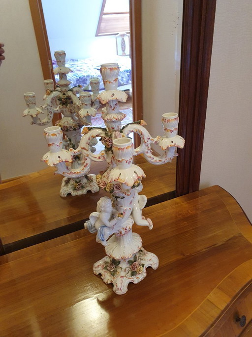 Magnifique chandelier XXL vintage en porcelaine italienne (53 cm) – Style Capodimonte – En parfait état !