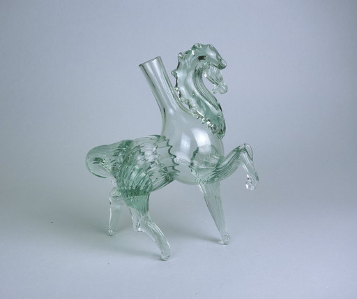 Vintage Murano Solifleur Glass Vase Horse Turquoise Mint Green Handmade Mid - Century 70s