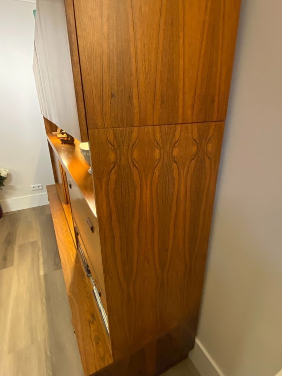 Image 1 of Mid-century wall unit / highboard with lighting, pull-out TV section and bar.