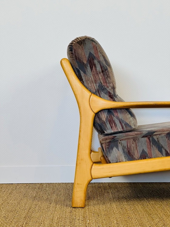 Image 1 of Vintage fauteuil van beukenhout met geometrische stof, 1970