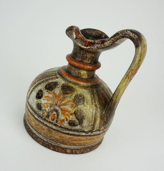 Image 1 of Vase/pichet en céramique italienne du milieu du XXe siècle, modèle Italica Ars 1680/16, brun et orange