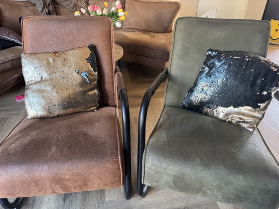 Image 1 of 2 Stuks Fauteuils Bruin en Groen