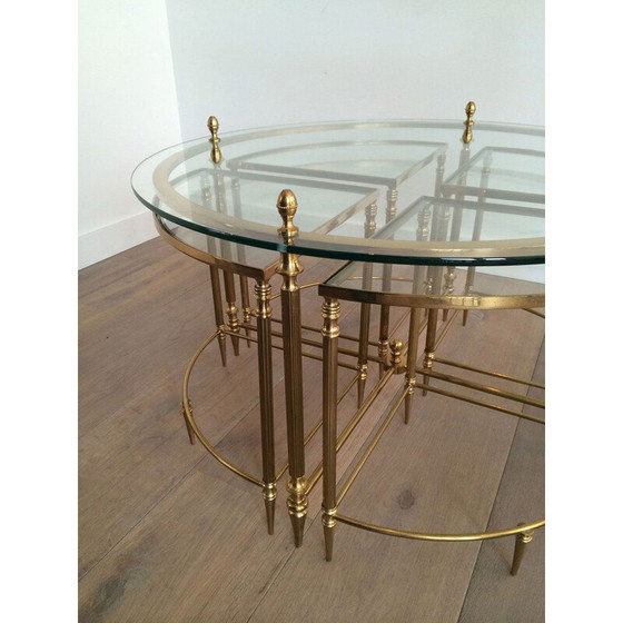 Image 1 of Round vintage Neoclassical Brass Coffee Table, 1970