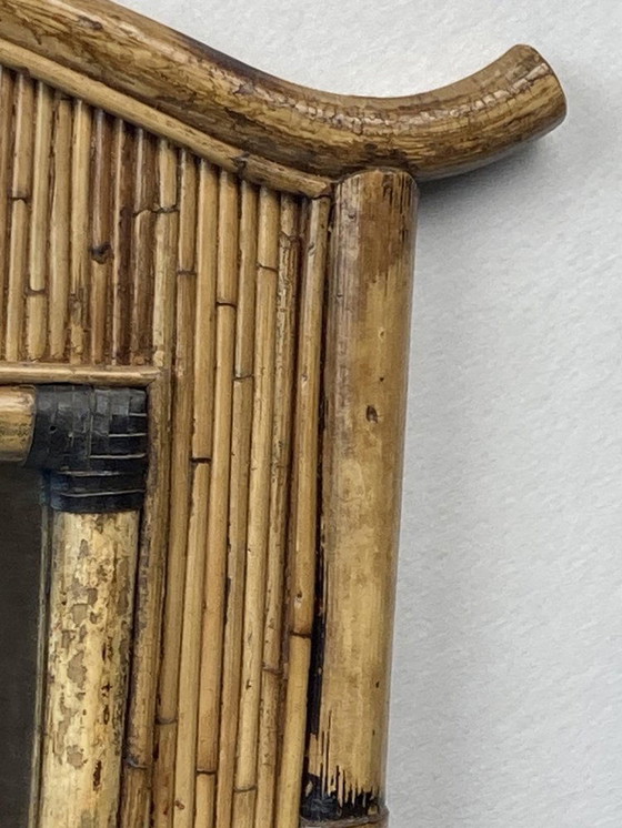 Image 1 of Regency Palm Bamboo Rattan Pencil Reed Mirror, 1960S