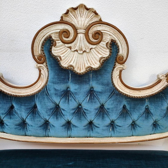 Image 1 of Banc de boudoir vintage brocante rococo Queen Ann hall banc