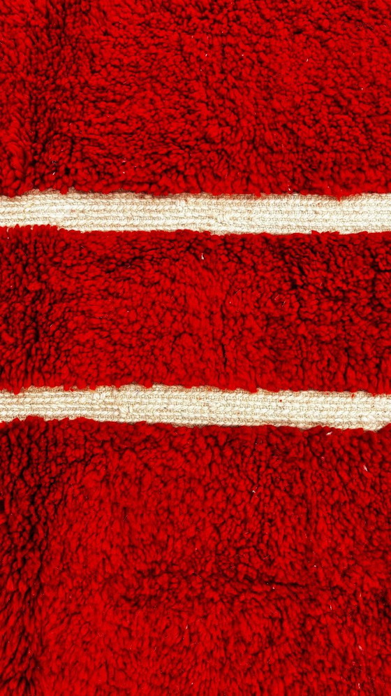 Image 1 of Handgeweven Marokkaans Mrirt wollen vloerkleed 190x300 cm | Rood en crèmekleurig geometrisch ontwerp
