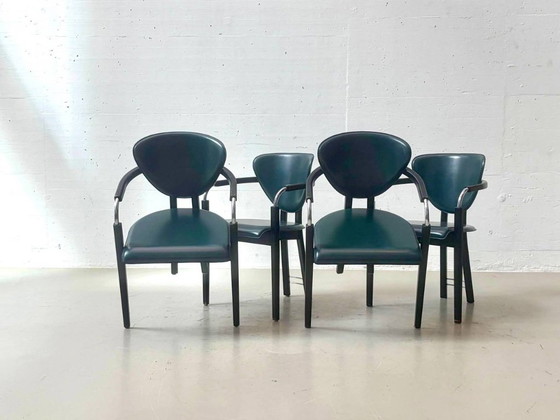 Italian vintage stiletto armchairs in leather, 1980s – Side chairs (photo 10 of 13)
