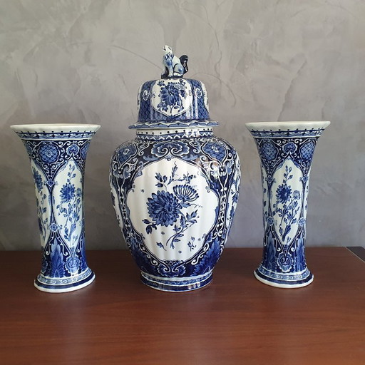 Boch Delfst Blauw Foo Dog Kastelenset 3 Stuks