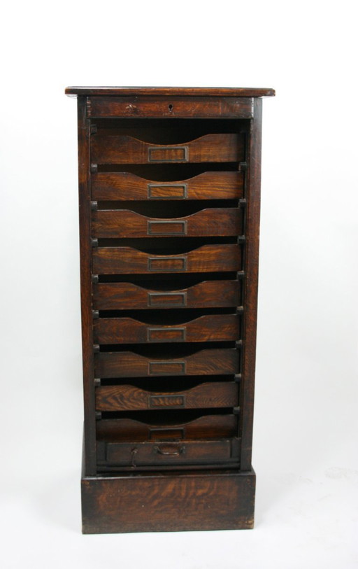 Mobile schedario antico in rovere, 50x40x114 cm.
