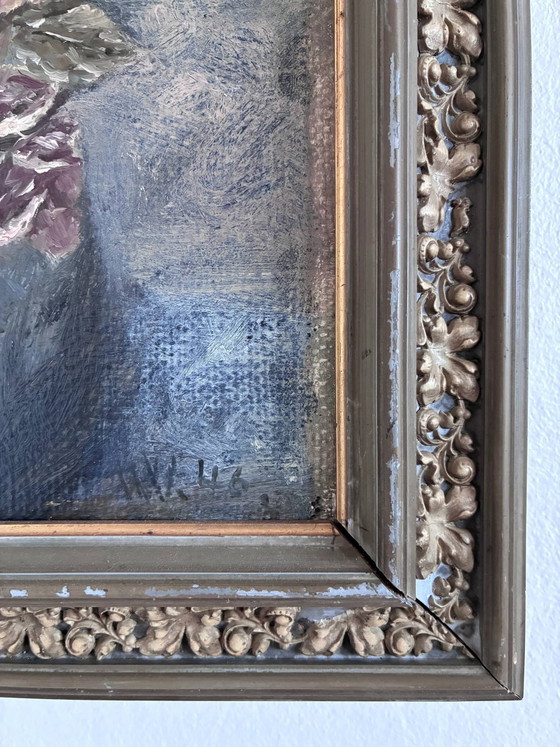 Image 1 of Vintage original flower oil painting, flower still life art