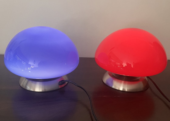 Image 1 of Linhai Junis Touch Mushroom Lamps Blue and Red