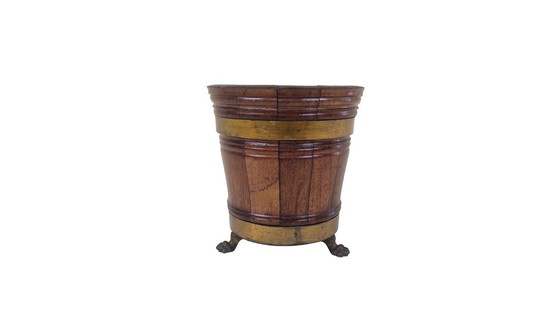 Image 1 of Antique Mahogany Jardinière Planter | Victorian Brass Cachepot, c.1850