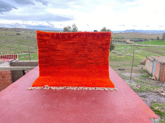 Large Beni Ouarain Rug 260x260 cm – Vibrant Orange Wool, Unique Piece – Rugs & carpets, Cotton, Bohemian (photo 3 of 13)