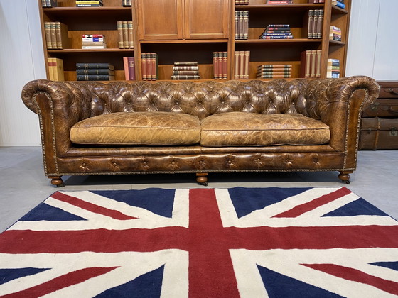 Prachtige Stoere Engelse Chesterfield Bank Sigaren Cognac Leer – Winchester, Banken, Leather, Wood (photo 7 of 7)