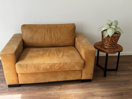 Image 1 of Canapé en cuir mangowood avec causeuse et pouf