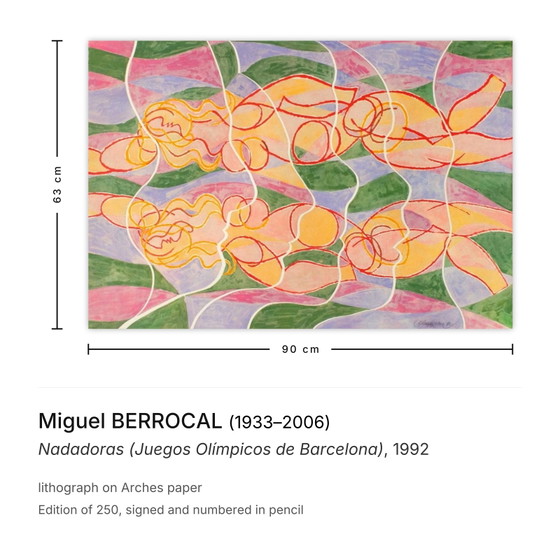 Miguel Berrocal Lithographie Signée Nadadoras (Juegos Olímpicos De Barcelona) 1992 (photo 3 of 5)
