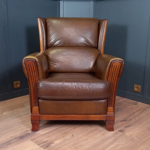 Elegante Artdeco Fauteuil van Schapenleer - Tijdloos en Luxe Zitcomfort