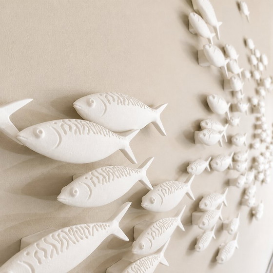 Exclusieve 3D Muurkunst 'School of Fish' – Modern & Scandinavisch Design (250 cm) – Beeldhouwkunst, Porcelain (photo 9 of 17)