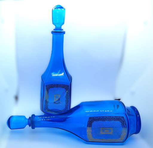 Set of 2 pieces Cobalt blue Carafes / Decanters - Made in Belgium
