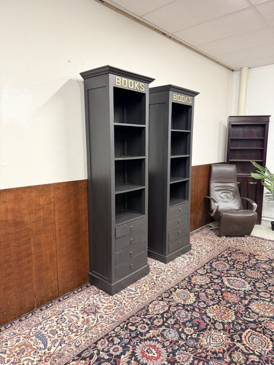 Classic English Teak Books Bookcase Black, Wood, Brass (photo 4 of 15)