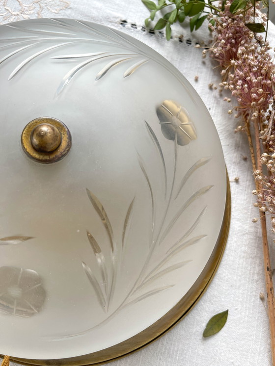 Image 1 of Vintage Globe Lamp in Art Deco Gesneden Glas