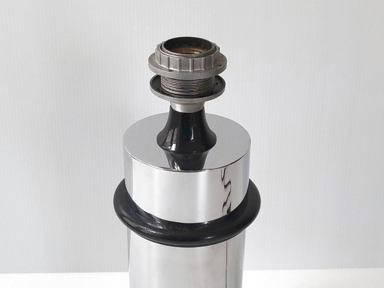 Image 1 of Vintage 1970s Table Lamp in Chrome Steel & Black Lacquered Wood
