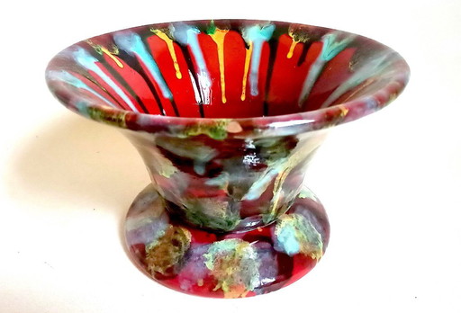 Multicolored ceramic bowl 60s Ø 26.7 cm