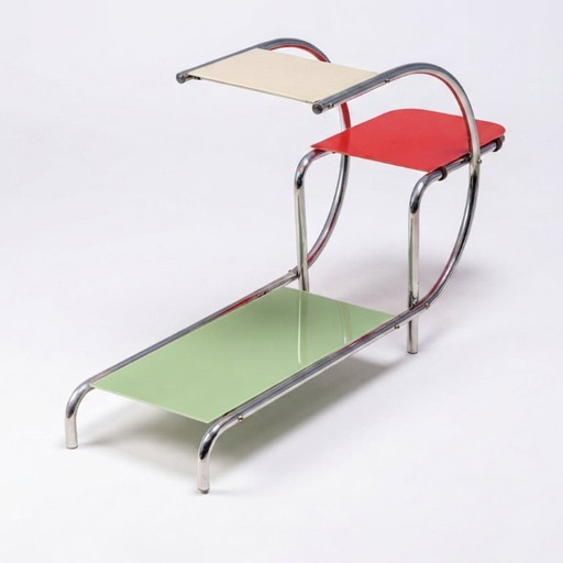 Bauhaus Tubular Steel Flower Stand by Emile Guyot for Thonet, Colored Glass Shelves, 1950s, Czechoslovakia, (photo 2 of 10)