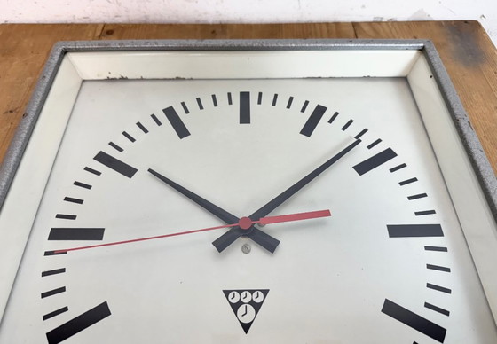 Image 1 of Grey Industrial Square Wall Clock from Pragotron, 1970s