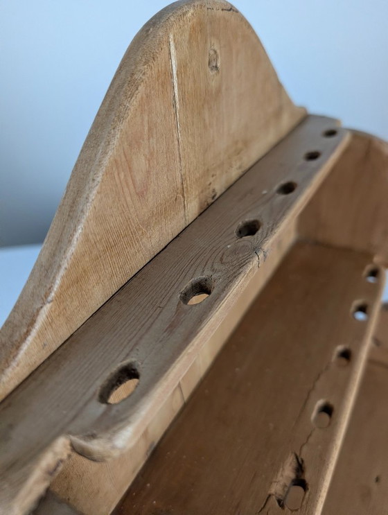 Image 1 of Hand-Carved Folk Art Pine Cutlery Rack with Drawer, 1950s