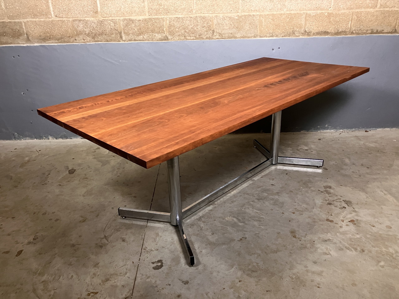 Table de salle à manger vintage chrome massif cerisier industriel