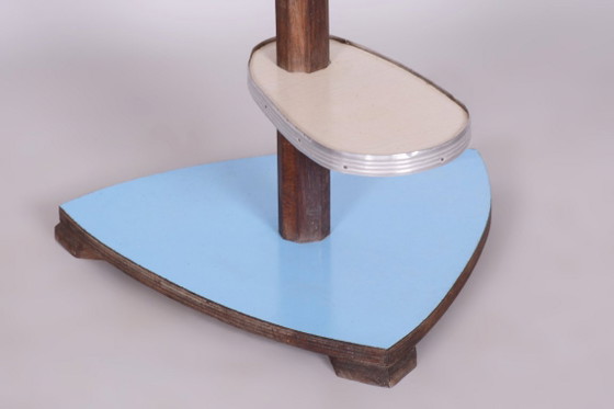 Soporte para flores restaurado de mediados de siglo, madera de haya, Umakart, aluminio, checo, década de 1950. (photo 7 of 8)