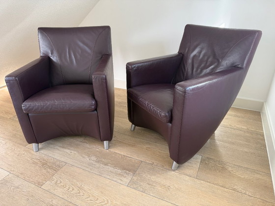 Image 1 of 2x Leolux Dolcinea fauteuils plume/paars leder