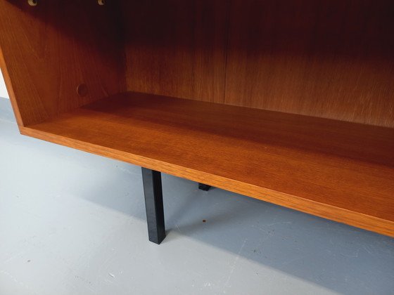 Image 1 of Enfilade meuble de rangement bibliothèque vintage style scandinave moderniste en teck et métal noir des années 60