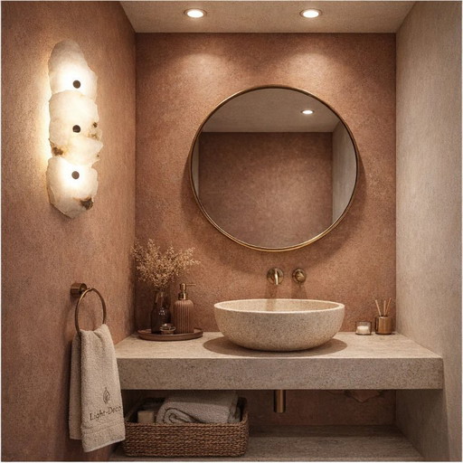 Wall light in sleek natural travertine