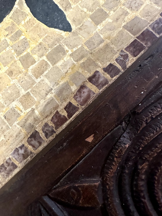 Image 1 of Large Moroccan coffee table in wood and mosaic with antique design.