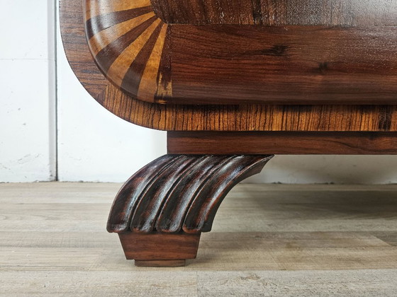 Image 1 of Art Deco commode in mahonie en roze esdoorn met spiegelblad.