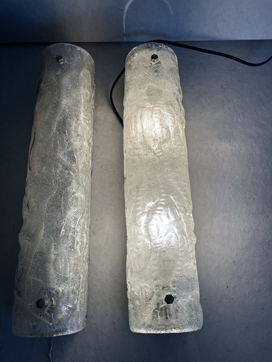 Image 1 of Set vintage di lampade da parete in vetro ghiaccio 1960, lampade in vetro ghiaccio