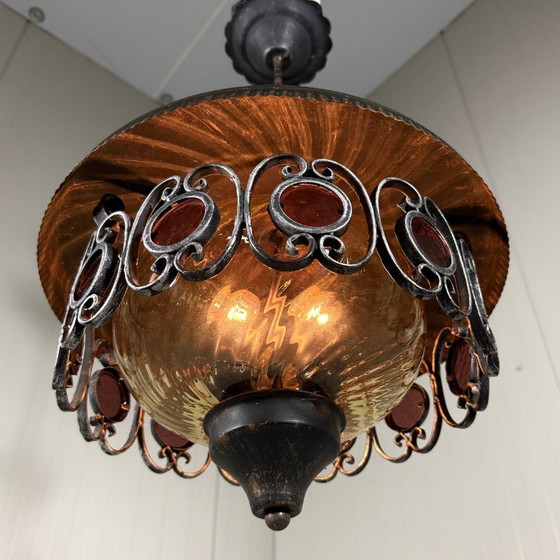 Brutalist iron and glass Pendant lamp 1960s, Metal, Brown, Vintage (photo 6 of 11)